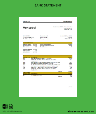 İsviçre Vontobel Banka Hesap Özeti excel