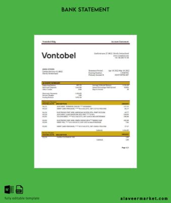 İsviçre Vontobel Banka Hesap Özeti word