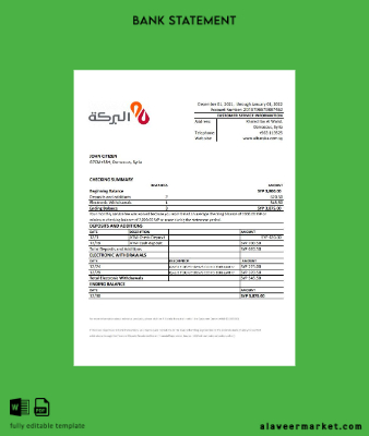 Suriye Al Baraka Banka Hesap Özeti excel
