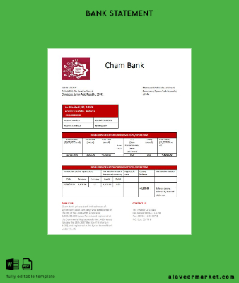 Suriye Cham Banka proof of address Hesap Özeti word