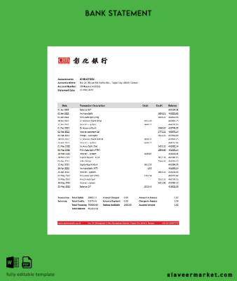Tayvan Chang Hwa Banka Hesap Özeti excel
