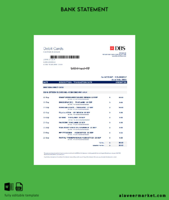 Tayland DBS Banka Hesap Özeti excel