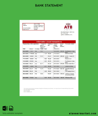 Tunus ATB Banka proof of address Hesap Özeti word