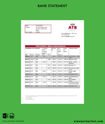 Tunus ATB Banka Hesap Özeti excel