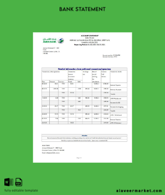 Tunus Amen Banka Hesap Özeti excel