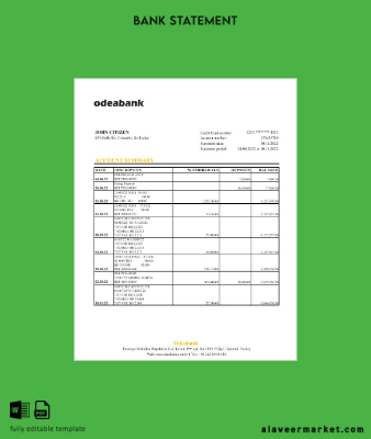 Türkiye Banka Banka Hesap Özeti excel