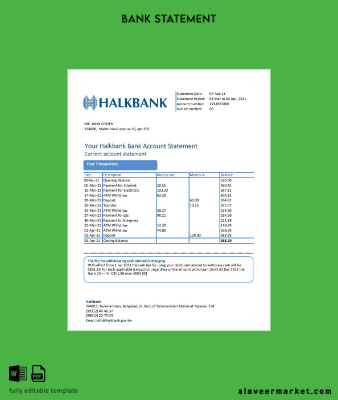 Türkmenistan Banka proof of address Banka Hesap Özeti excel