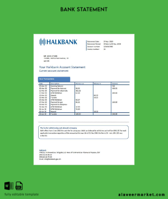 Türkmenistan Banka proof of address Banka Hesap Özeti word