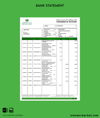 UAE Duabi Islamic Banka Hesap Özeti 3 – 6 months word