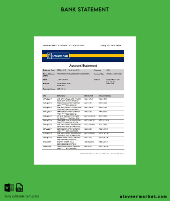 UAE Dubai Emirates NBD Banka proof of address Hesap Özeti word