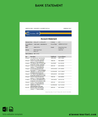 UAE Dubai Emirates NBD Banka Hesap Özeti excel