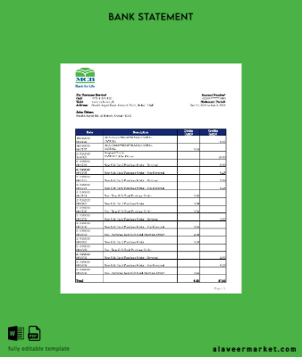 UAE MCB Banka Hesap Özeti excel