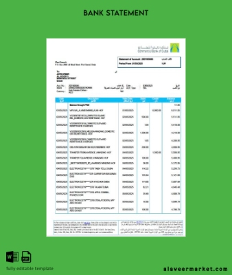 UAE Commercial Banka of Dubai Banka Hesap Özeti word