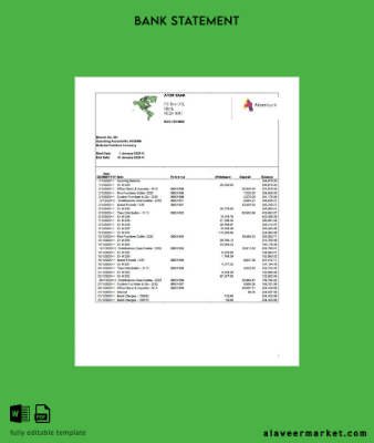 UK Atom Banka account Hesap Özeti Word and PDF Şablon