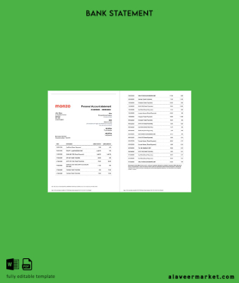 UK Monzo Banka account Hesap Özeti word 2 pages