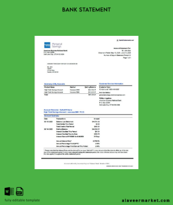 USA American Express National Banka account Hesap Özeti word