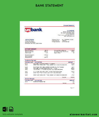 USA Bancorp Banka proof of address Hesap Özeti word