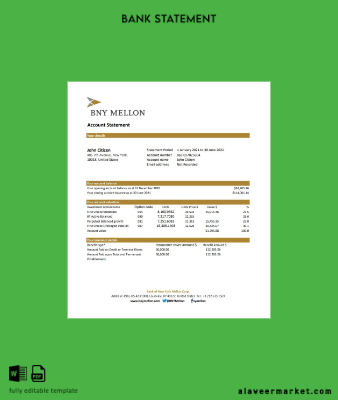 USA Banka of Yeni York Mellon Banka Hesap Özeti excel
