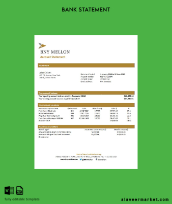 USA Banka of Yeni York Mellon proof of address Banka Hesap Özeti word