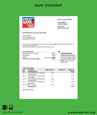 USA Bay First Banka Hesap Özeti word
