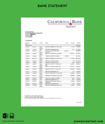 USA California Banka Trust Hesap Özeti word