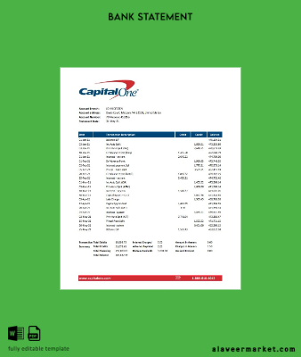 USA Capital One Banka Hesap Özeti excel