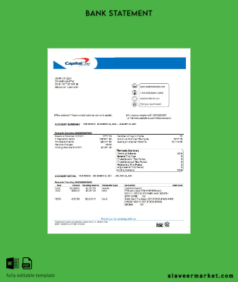 USA Capital One Banka Hesap Özeti word version 4