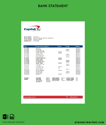 USA Capital One Banka Hesap Özeti word