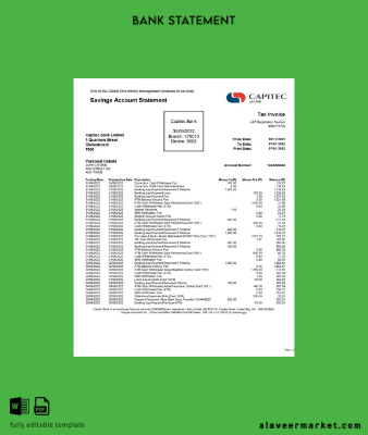 USA Capitec Banka Hesap Özeti word