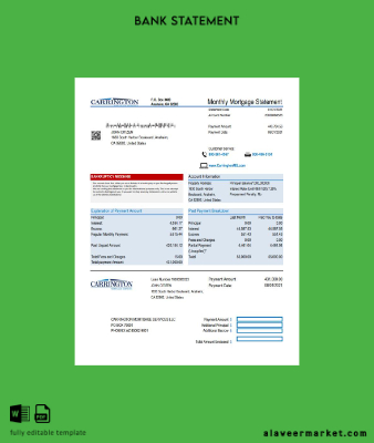 USA Carrington Mortgage Services Banka Hesap Özeti excel