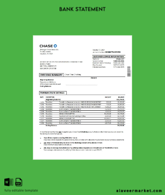 USA Chase account Hesap Özeti word