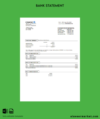 USA Chase Banka Hesap Özeti word version 3.1