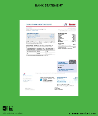 USA Citi Banka Kart Hesap Özeti word 2 pages