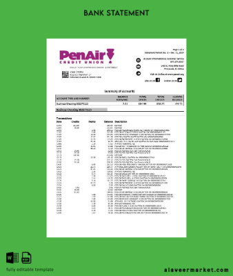 USA Kimlik Kartı PenAir Kredi Union Banka Hesap Özeti word 3 pages