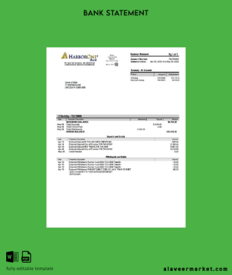 USA HarborOne Banka account Hesap Özeti word