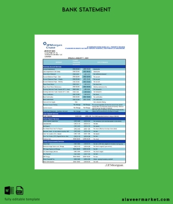USA JP Morgan Chase Banka Hesap Özeti excel