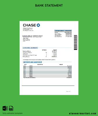 USA JP Morgan Chase Banka Hesap Özeti word