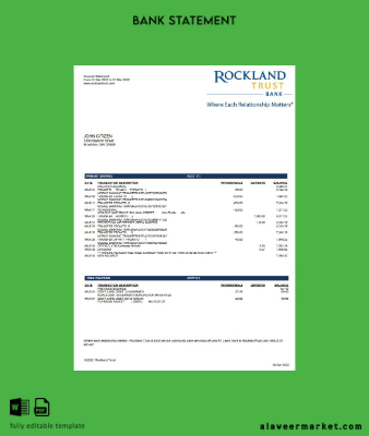 USA Massachusets Rockland Trust Banka Hesap Özeti word