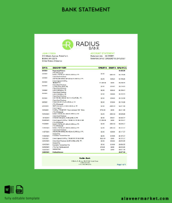 USA Massachusetts Radius Banka Hesap Özeti excel