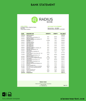 USA Massachusetts Radius Banka Hesap Özeti word