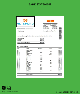 USA Netspend Banka Hesap Özeti word