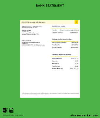 USA Nomad Global Banka Hesap Özeti 3 – 6 months word