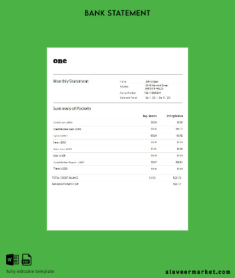 USA One Banka Hesap Özeti word 4 pages