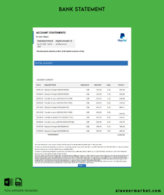 USA PayPal Banka account Hesap Özeti word
