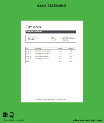 USA Payoneer Banka Hesap Özeti excel