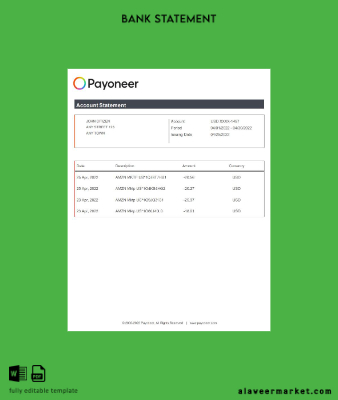 USA Payoneer Banka Hesap Özeti word
