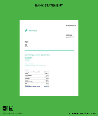 USA Robinhood Banka account Hesap Özeti word