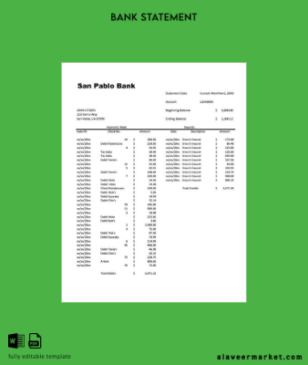 USA San Pablo Banka account Hesap Özeti word