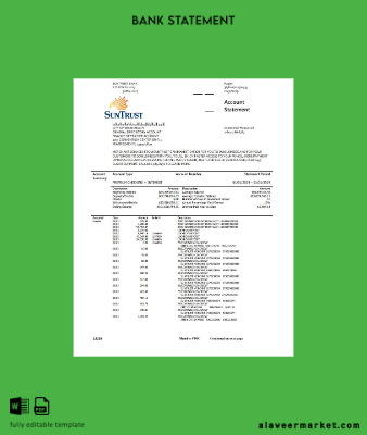 USA SunTrust Banka Hesap Özeti word