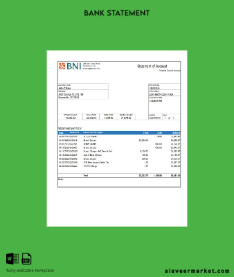 USA Texas BNI Banka account Hesap Özeti word